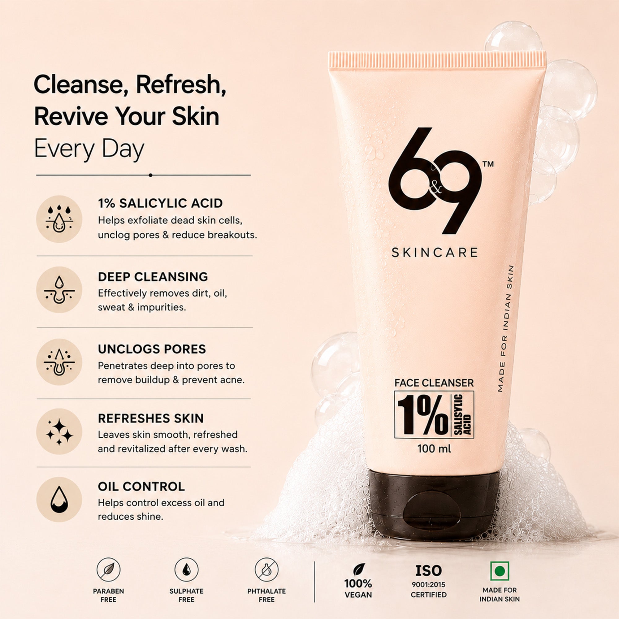 1% Salicylic Acid Face Cleanser for Acne | 6&9 Skincare