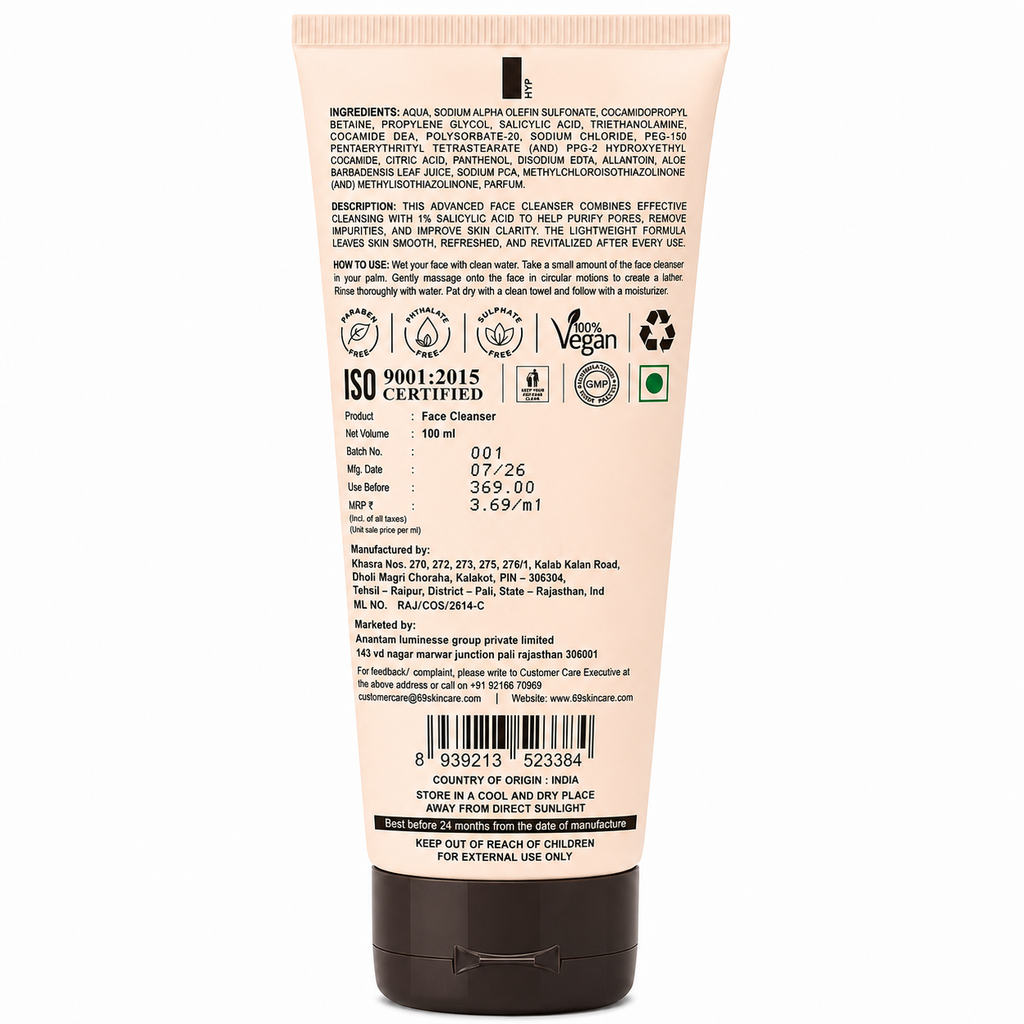 1% Salicylic Acid Face Cleanser for Acne | 6&9 Skincare