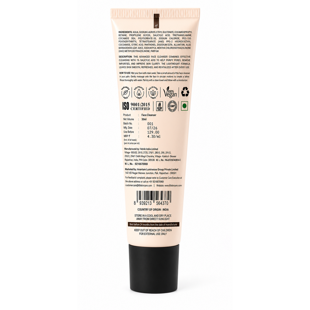 1% Salicylic Acid Face Cleanser for Acne | 6&9 Skincare